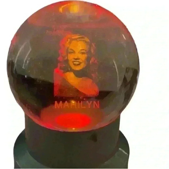 Laser Sketched Marilyn Crystal Ball on lighted Pedestal - Picture 2 of 4